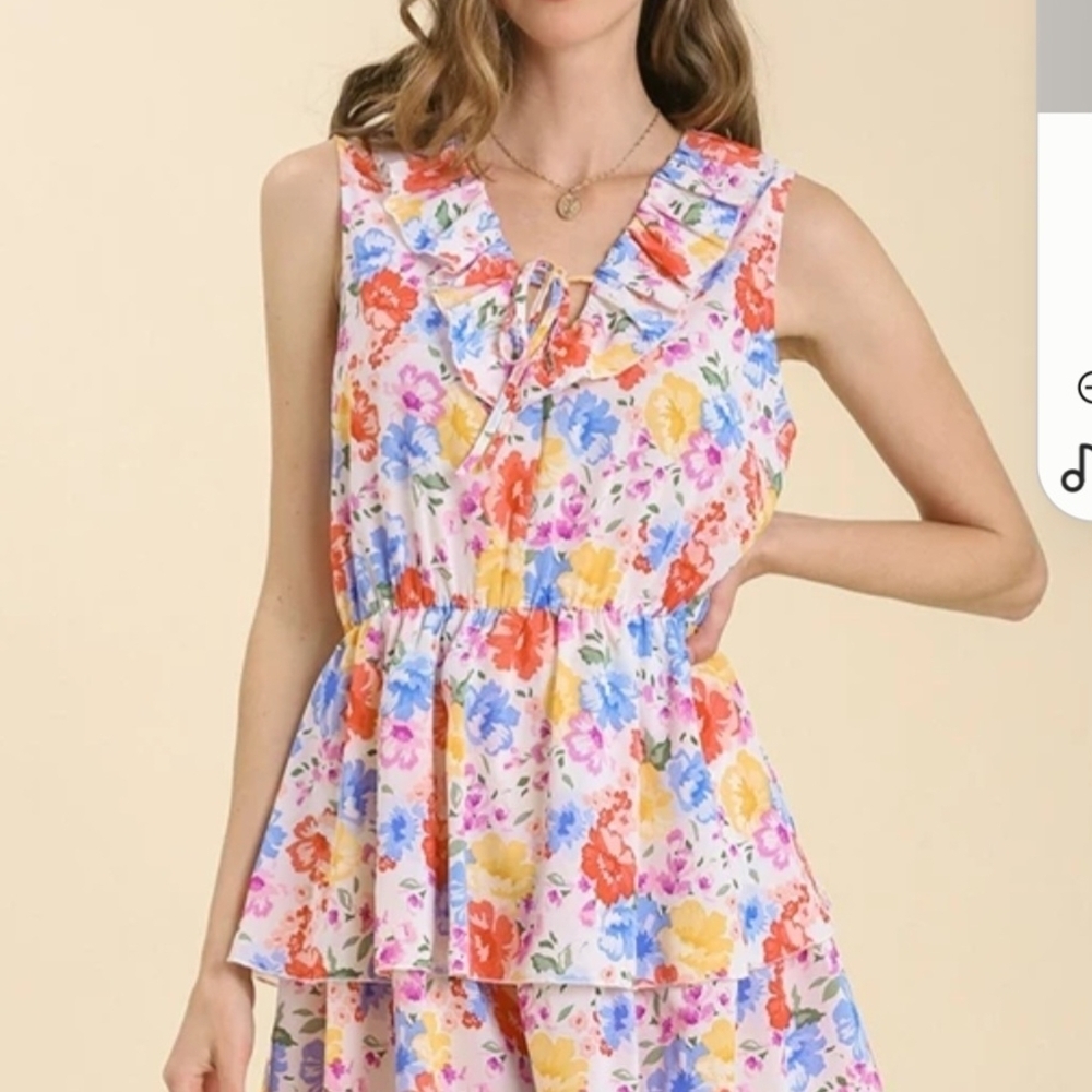 182 Umgee NWT Pink and Orange Peplum Tank Dress